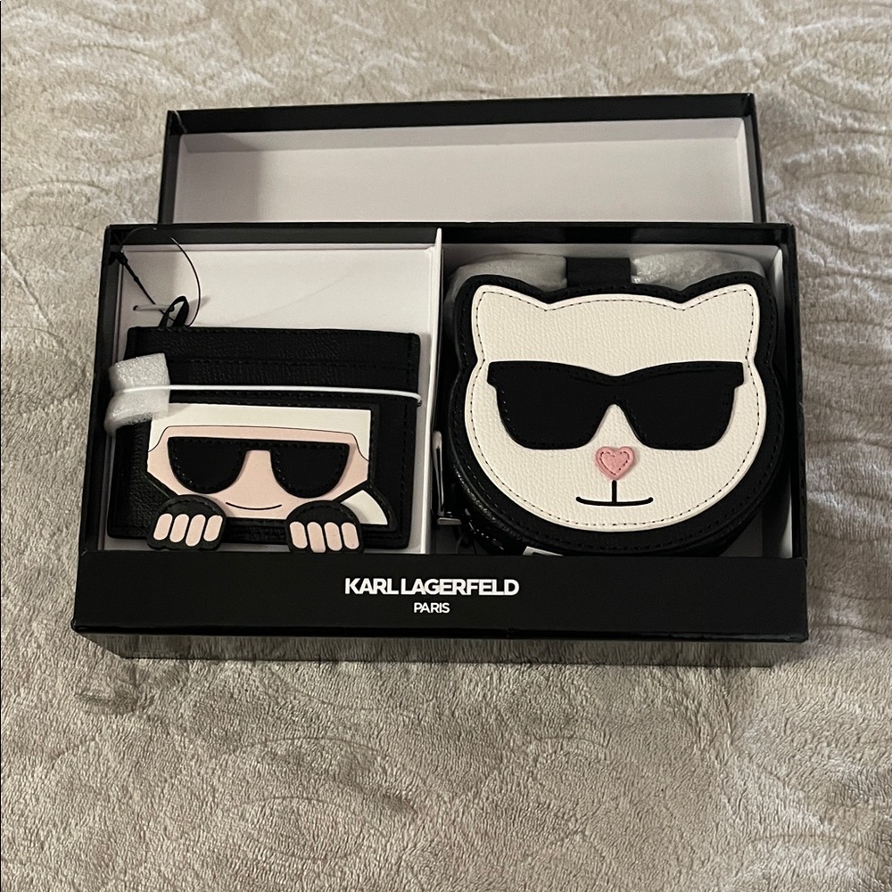 NEW Karl Lagerfeld Cat and Character Bag Set - Black and White